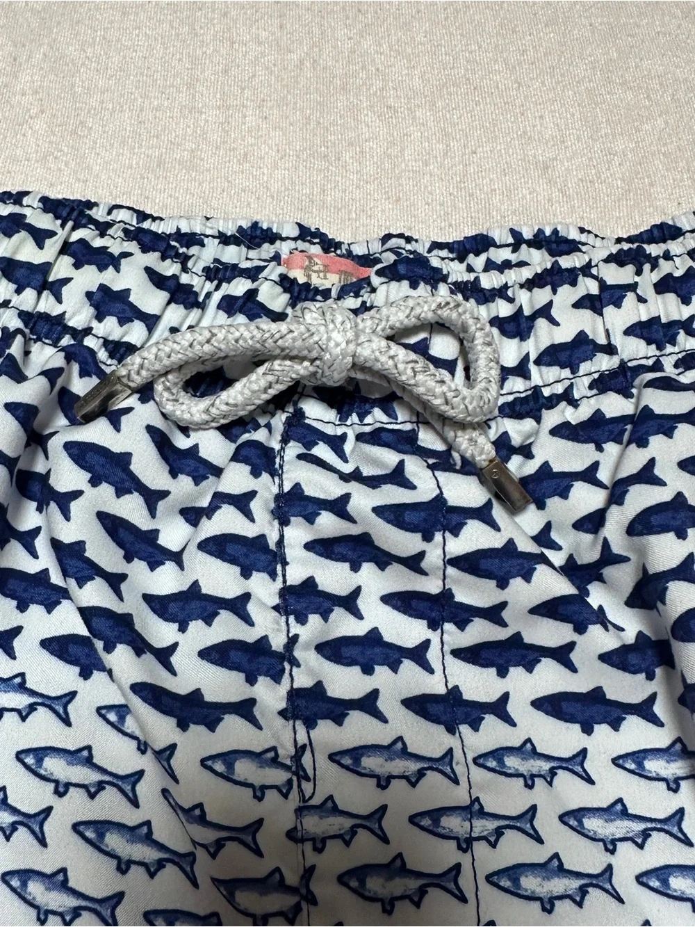 Men's Medium Shark Print Swim Trunks in Red White & Blue